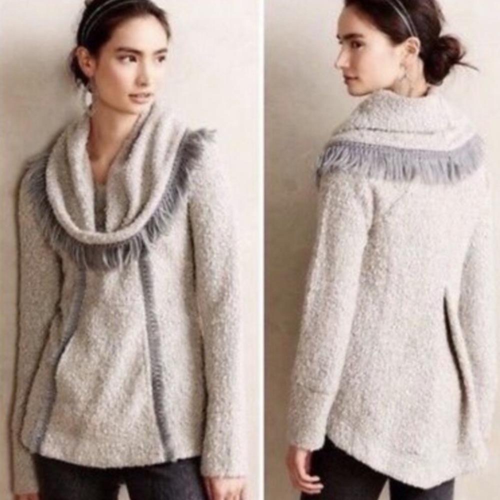 Anthropologie Angel Of North Grey Fringe Sweater - Picture 1 of 3